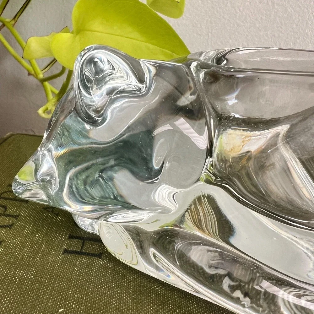 Vintage Sleeping Cat Glass Trinket Dish, Cottagecore Decor